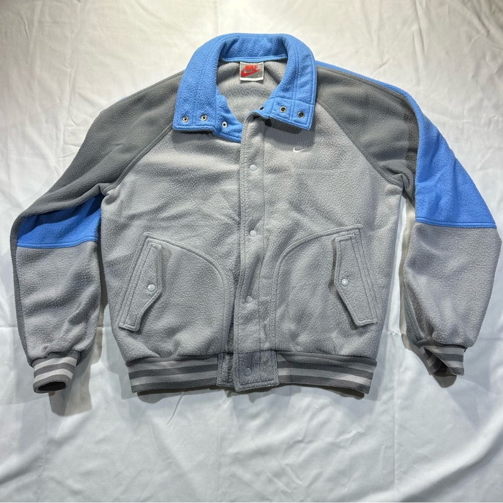 90’s Nike Gray and Blue Men's Fleece Track Jacket